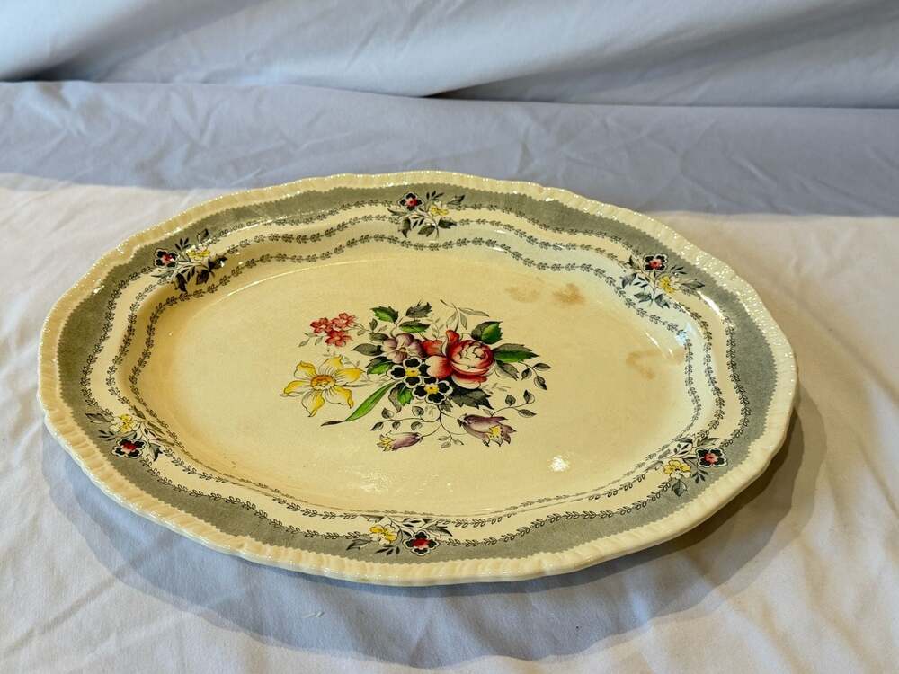 Vintage Ridgways Rutland England Oval Serving Platter Floral Pattern